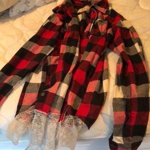 Long sleeve flannel with lace at bottom
